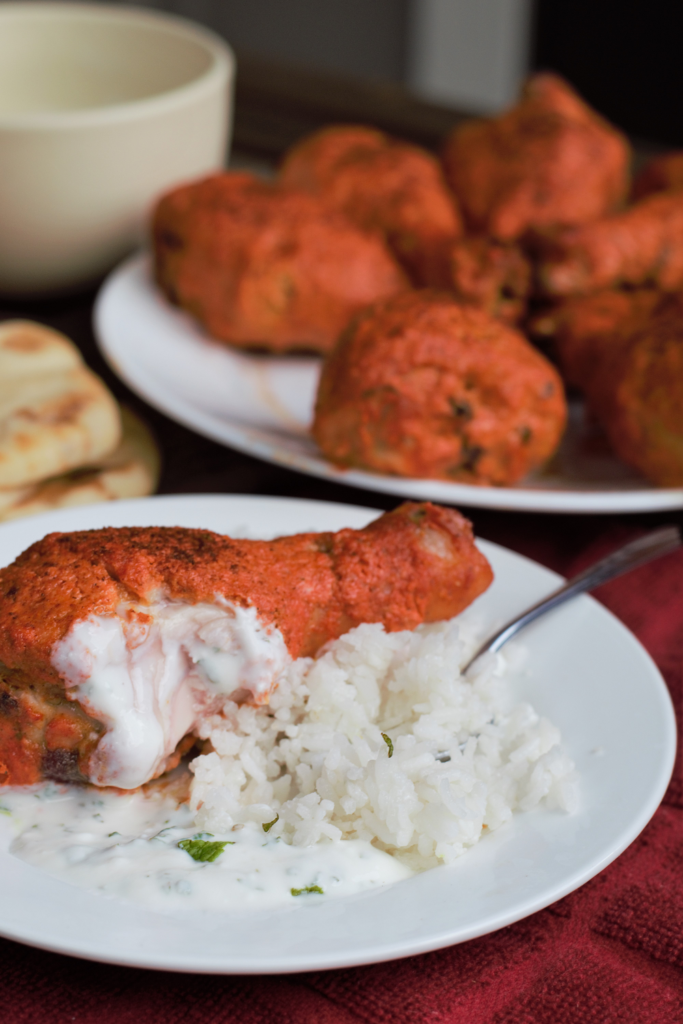 Baked Tandoori Drumsticks with Coconut Rice