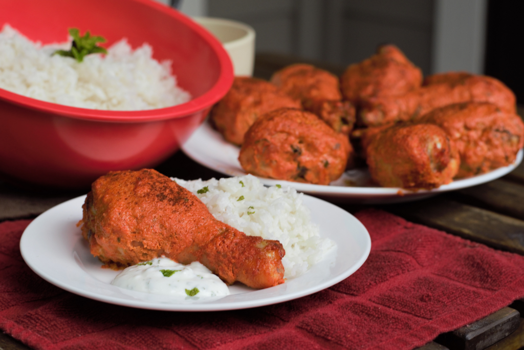 Baked Tandoori Drumsticks with Coconut Rice